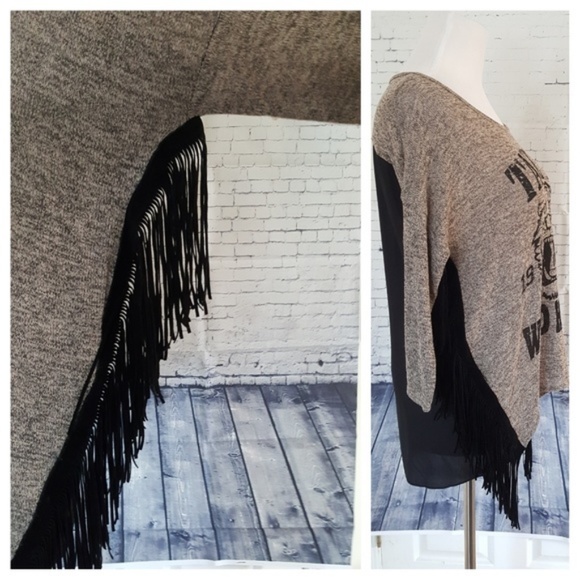 Tan Black Fringe Take My Wild Heart Graphic Tiger Print Slub Top Vintage Style - Picture 7 of 12